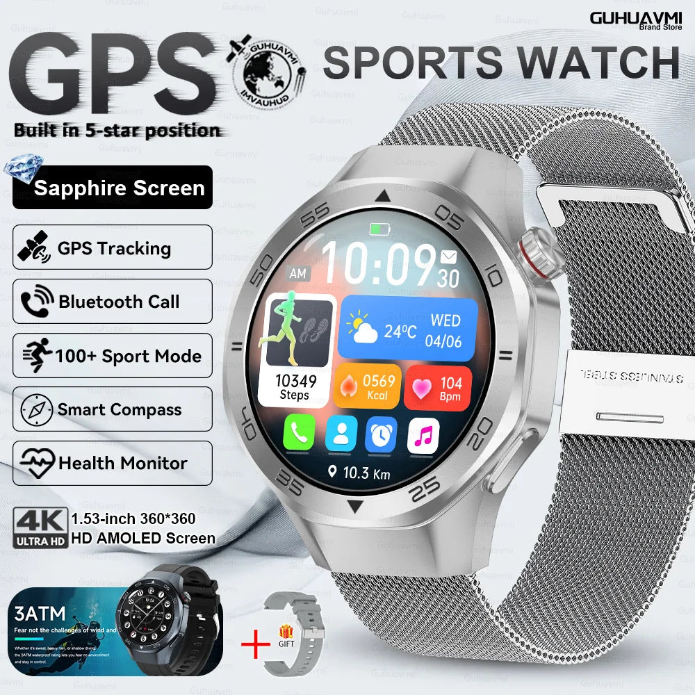 New Watch 6 Pro SmartWatch Built-in GPS Bluetooth Call Heart Rate 3ATM Waterproof 1.53