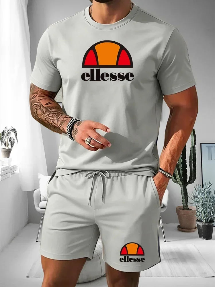 Men's Two-piece Sports Suit Round Neck Short Sleeved Shirt Shorts Set Men's Running Suit Plus Size T-shirt Men's Summer T-shirt