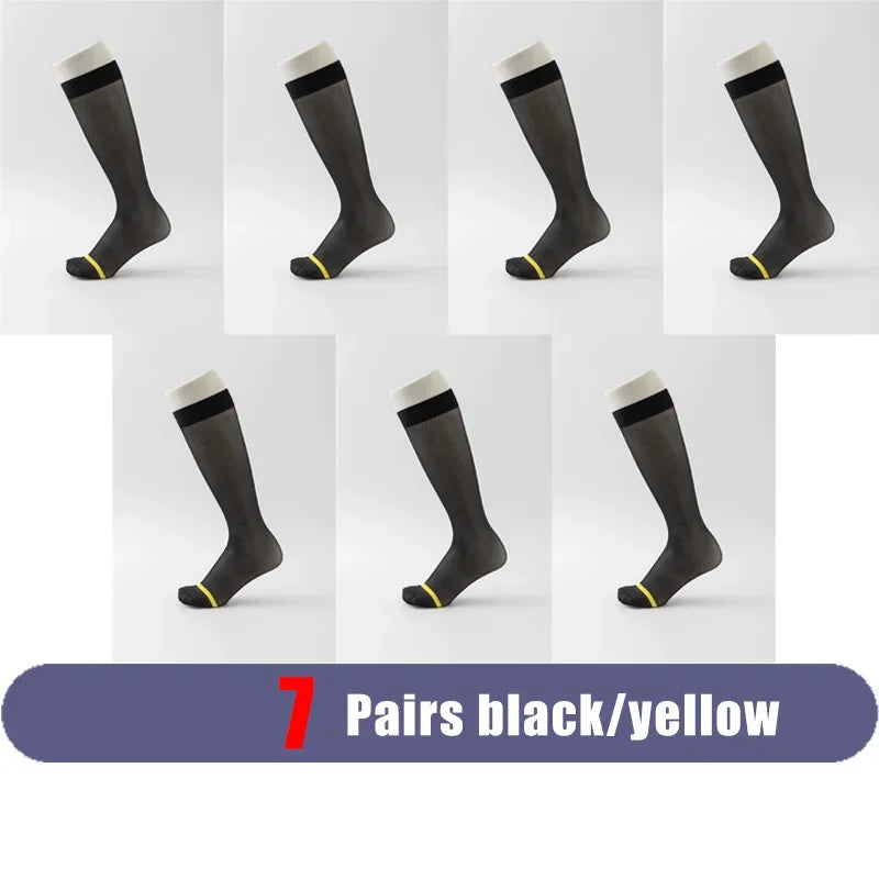 7 Pairs Man Short Silk Socks Thin Nylon Sweat-Absorbing Breathable Business Striped Soft Elastic Party Dress Casual Socks Summer