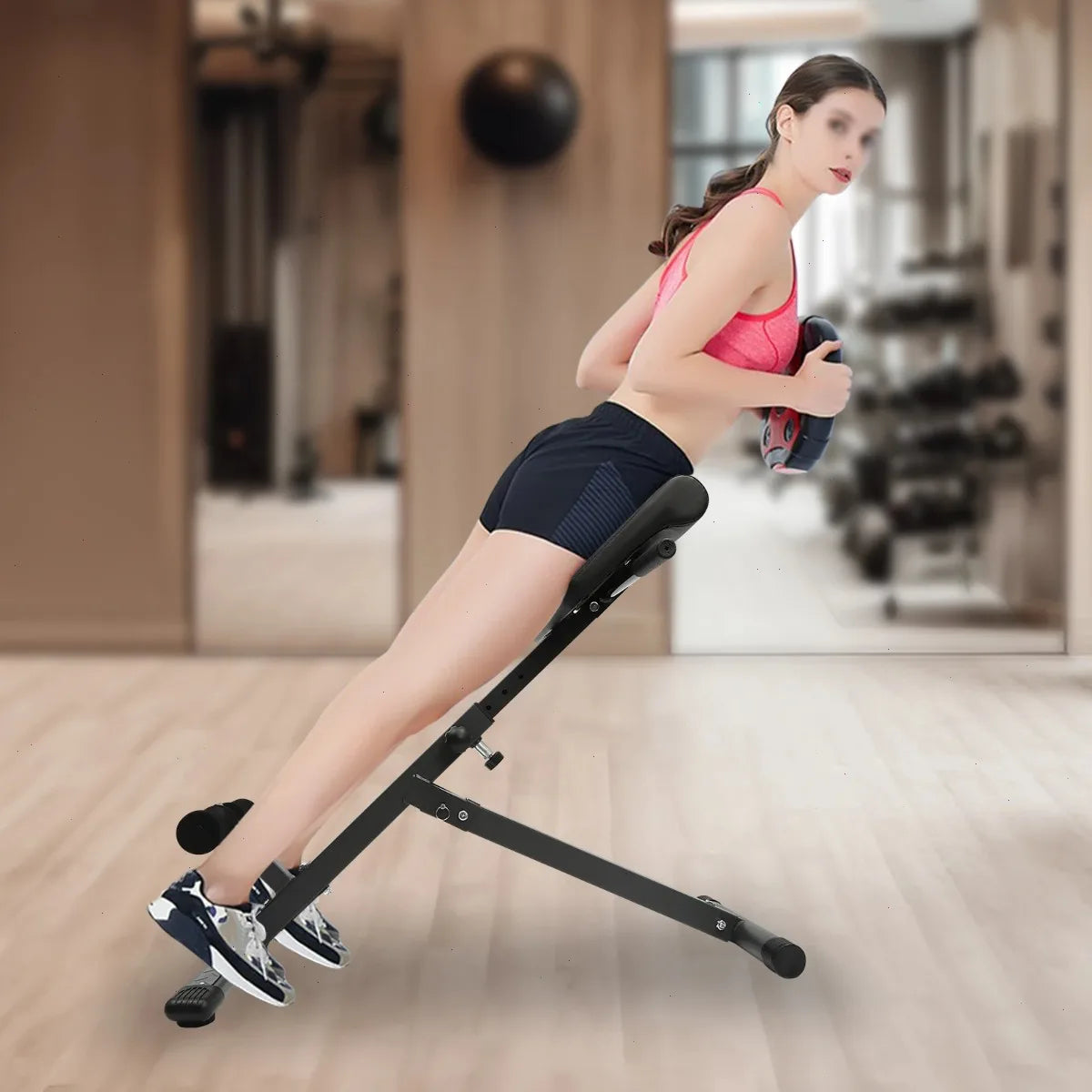 Ab Bench, Roman Chair, Hyperextension Bench, Adjustable 5 Position, 330Lbs Capacity, Steel Frame, Foldable Design, PU Foam Pads, for Back Hip Core Strength Training Home Gym
