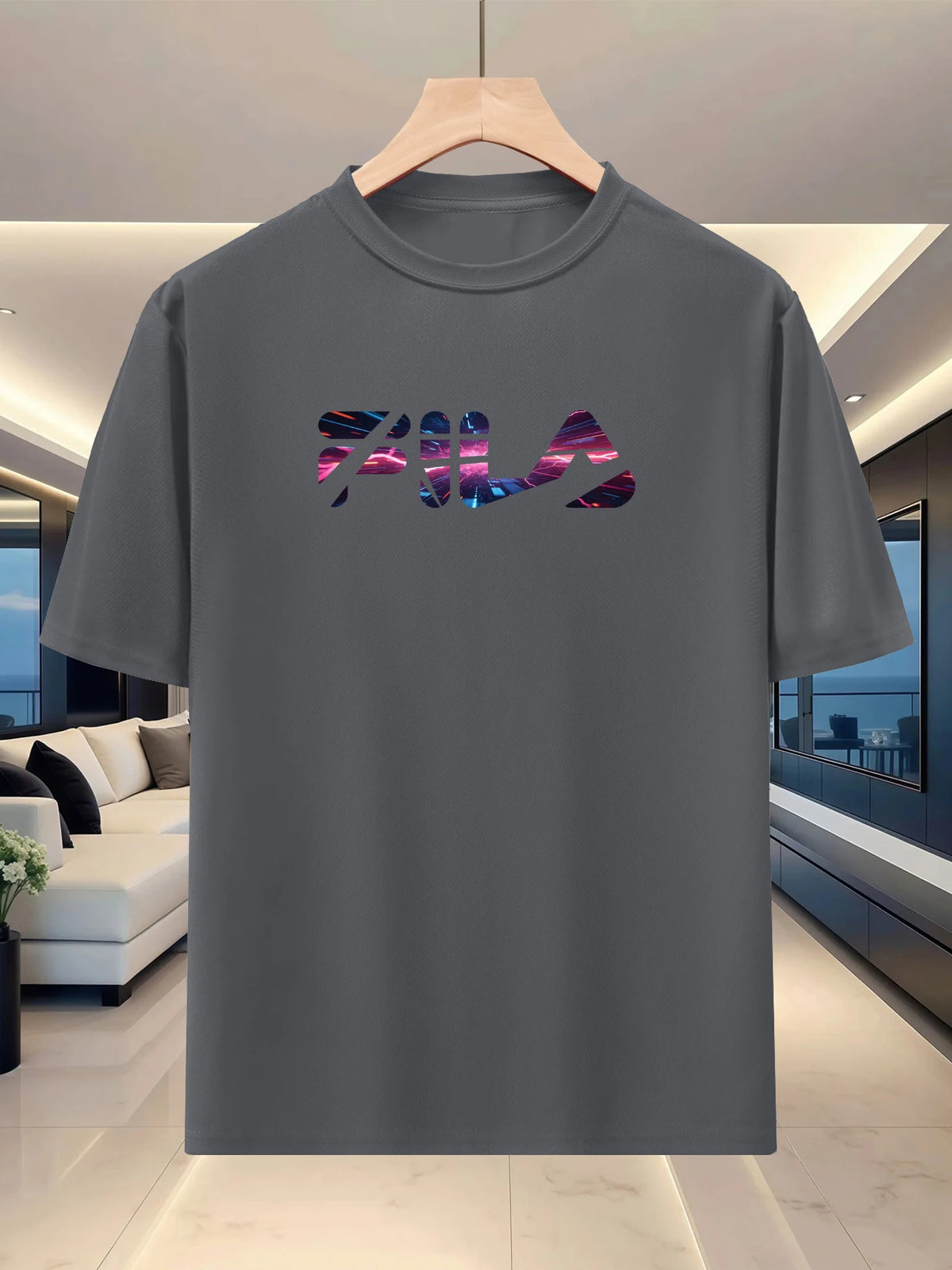 New men's running T-shirt - Spring/Summer lightweight top - Cool letter print - Breathable and casual sports T-shirt