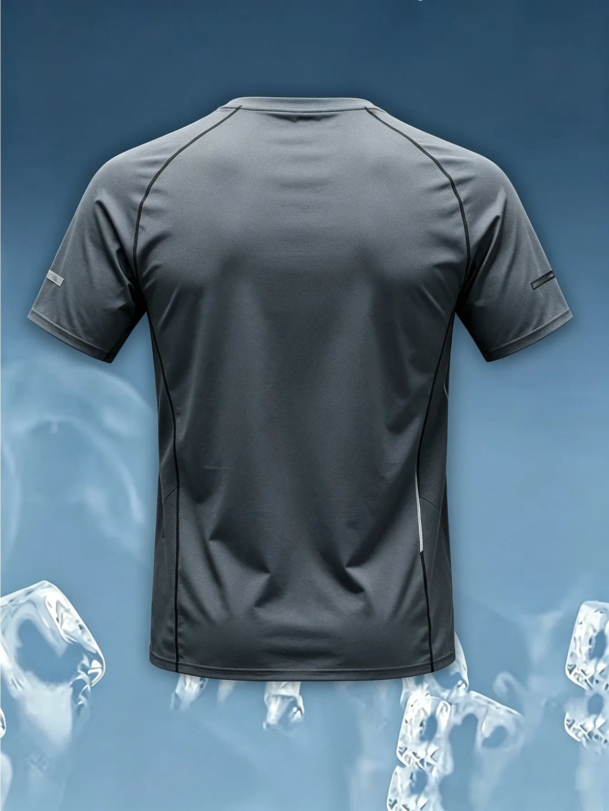 Men Sports Tee High Elastic Quick Dry Breathable Light Blue Geometric Letter Print Running Fitness Training Top