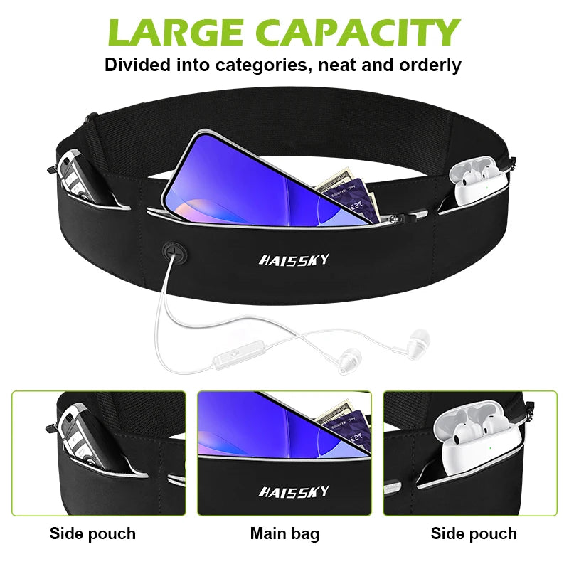 HAISSKY Ultra-thin Waistband Running Bags Men Women Outdoor Sports Fitenss Elastic Adjustable Waist Pack For Phone Earphone Keys