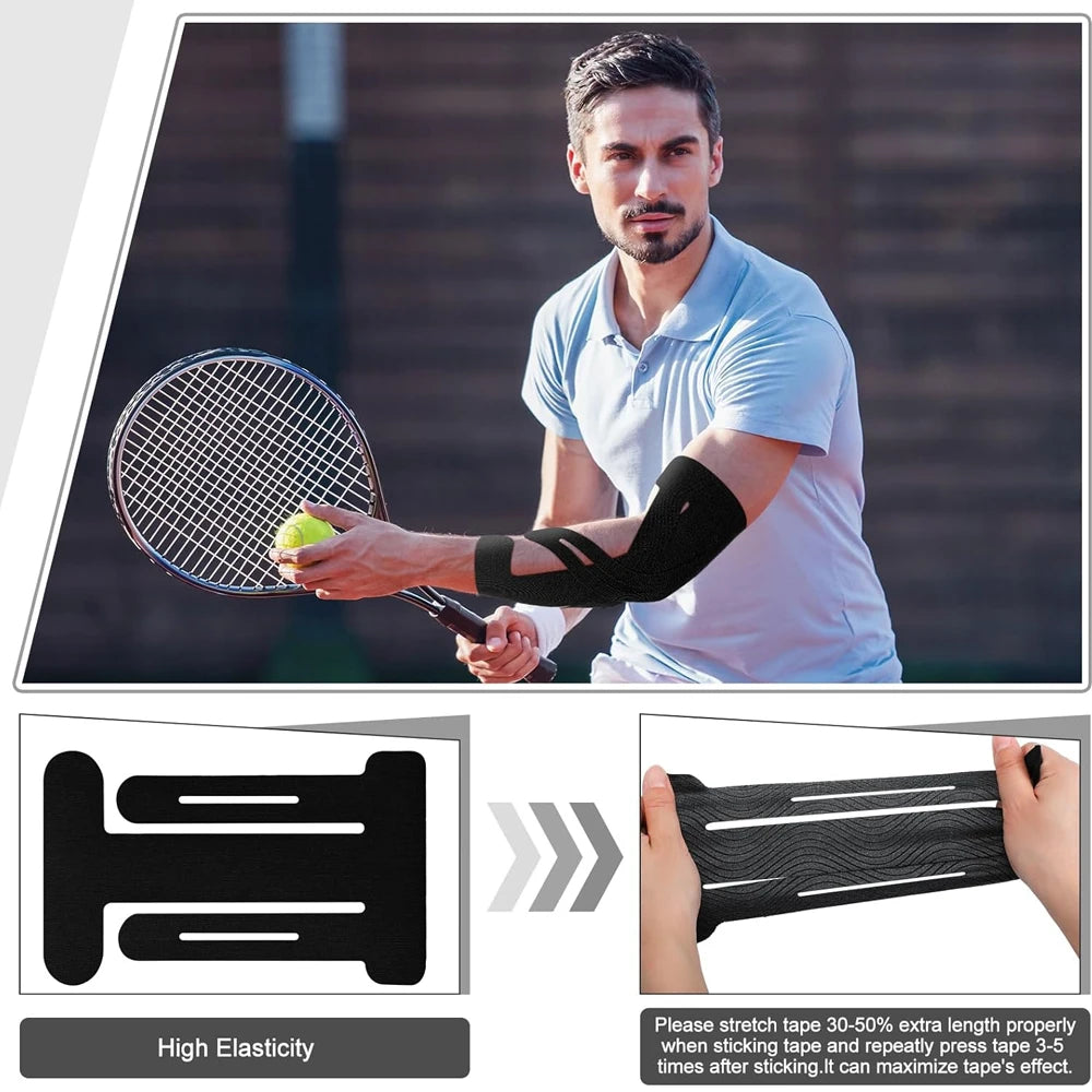 5/10/15/20Pcs Pre-Cut Kinesiology Tape for Elbow, Elbow Tape Athletic LatexTape Free Relief Muscle Support Pain for Sports