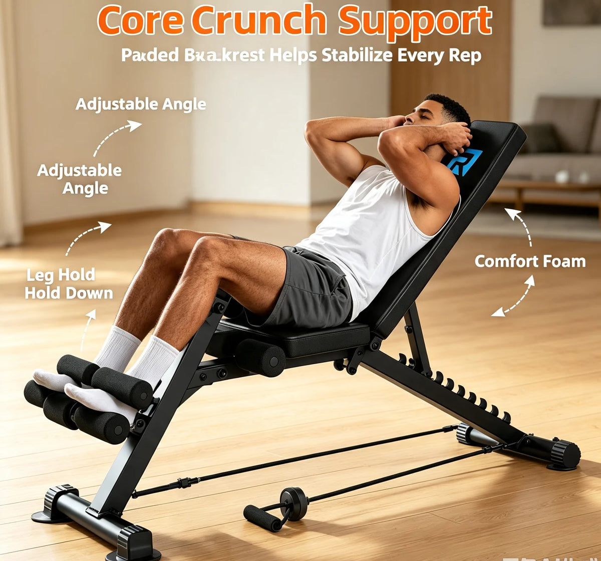 All-in-One Home Gym Roman Fitness Bench, Commercial Grade Stable Triangle Support 2 Pull Resistance Bands Non-Slip Suction Feet Adjustable Positions for Core Back Glute Hamstring Training