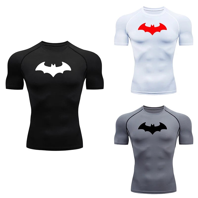 Bat Printed Men's Tight T-Shirt Running Compression T Shirt Gym Fitness Jogging Short Sleeve Male Casual Tops