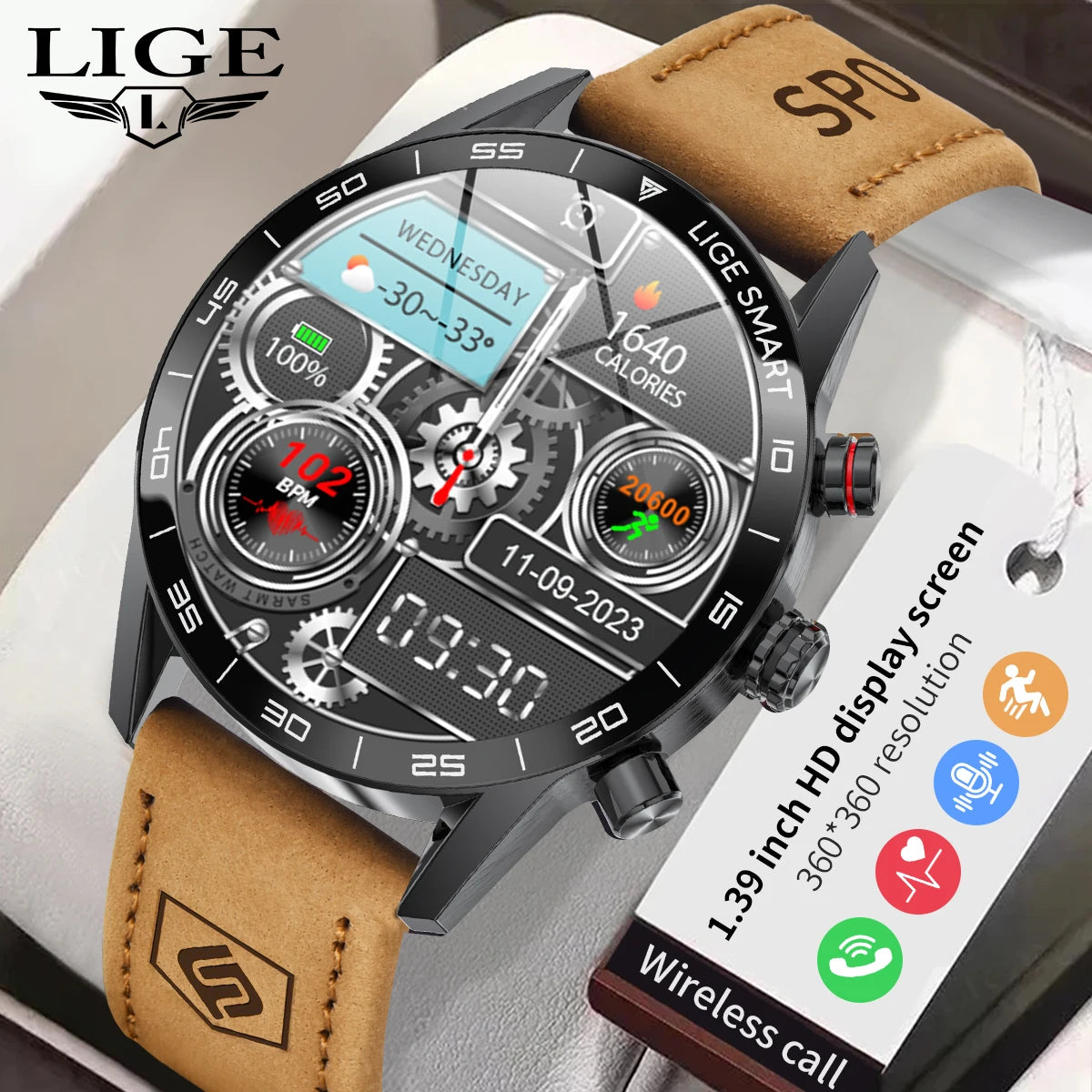 LIGE Business Smart Watch Men Bluetooth Call Health Monitor IP67 Waterproof Fitness Tracker Smart Bracelet Clock Smartwatch 2024