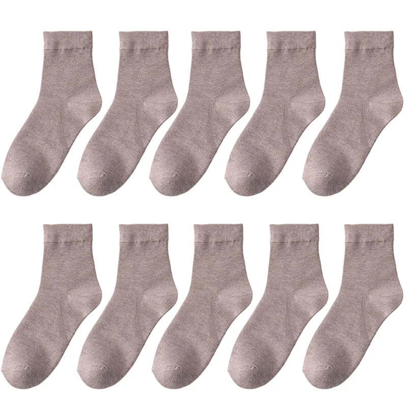 10 Pair Women's Bamboo Fiber Socks Harajuku Retro Solid Color Casual Ladies Set Black Socks Korean Style White Socks