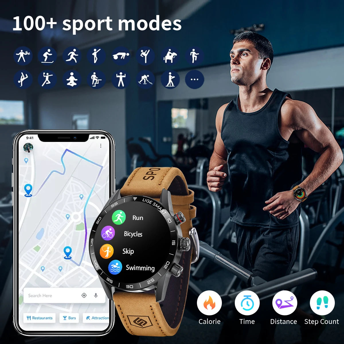 LIGE Business Smart Watch Men Bluetooth Call Health Monitor IP67 Waterproof Fitness Tracker Smart Bracelet Clock Smartwatch 2024