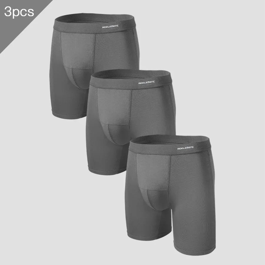 3pc Men's sports extended leg underwear Modal boxers running anti-wear leg quick dry long boxers