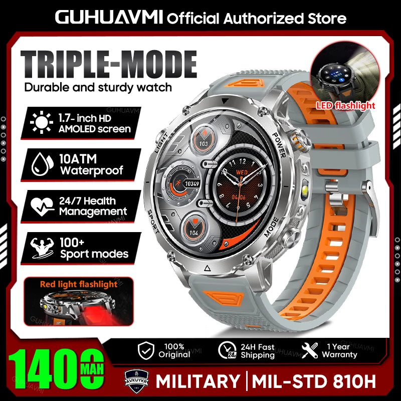 New GPS Sapphire Glass Smartwatch Business men 1.7-inch AMLED Screen Clock 1400mAh Battery 10ATM waterproof Titanium alloy Watch