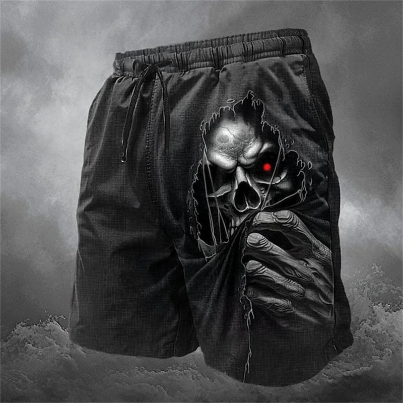 Trendy Halloween Men's Shorts Fashionable 3D Skull Print Drawstring Shorts Relaxed Street Style Oversized Comfort Shorts