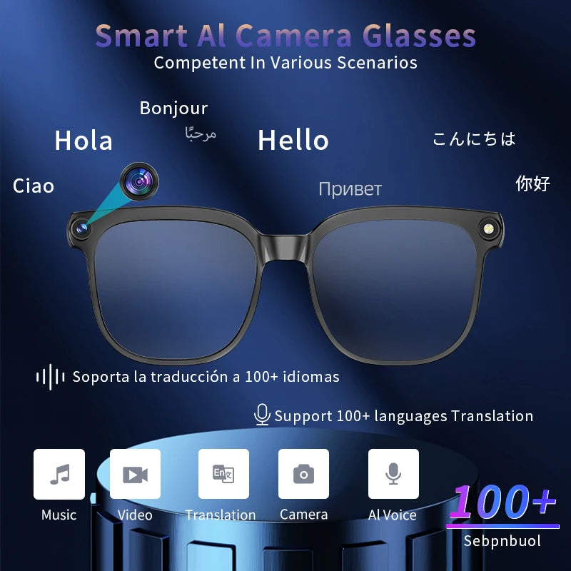 PEJE AI Smart Glasses with Camera, 1080P HD Video Recording Glasses, AI Assistant (ChatGPT/Doubao), Real-Time Translation