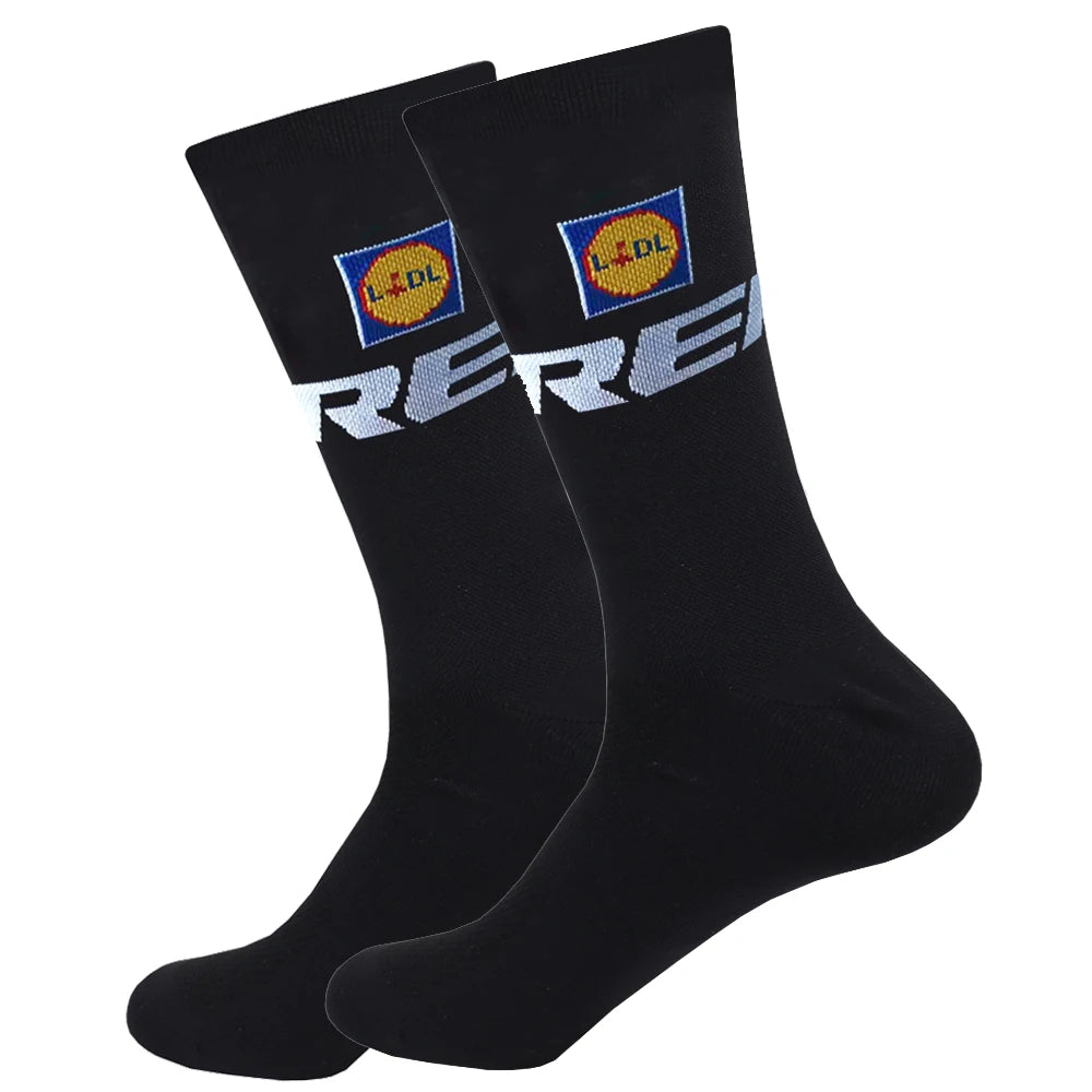 New Black FDJ Cycling Socks UAE Team Non Slip Soccer Socks Cushioned Breathable Running Yoga Basketball Hiking Sports Grip Socks