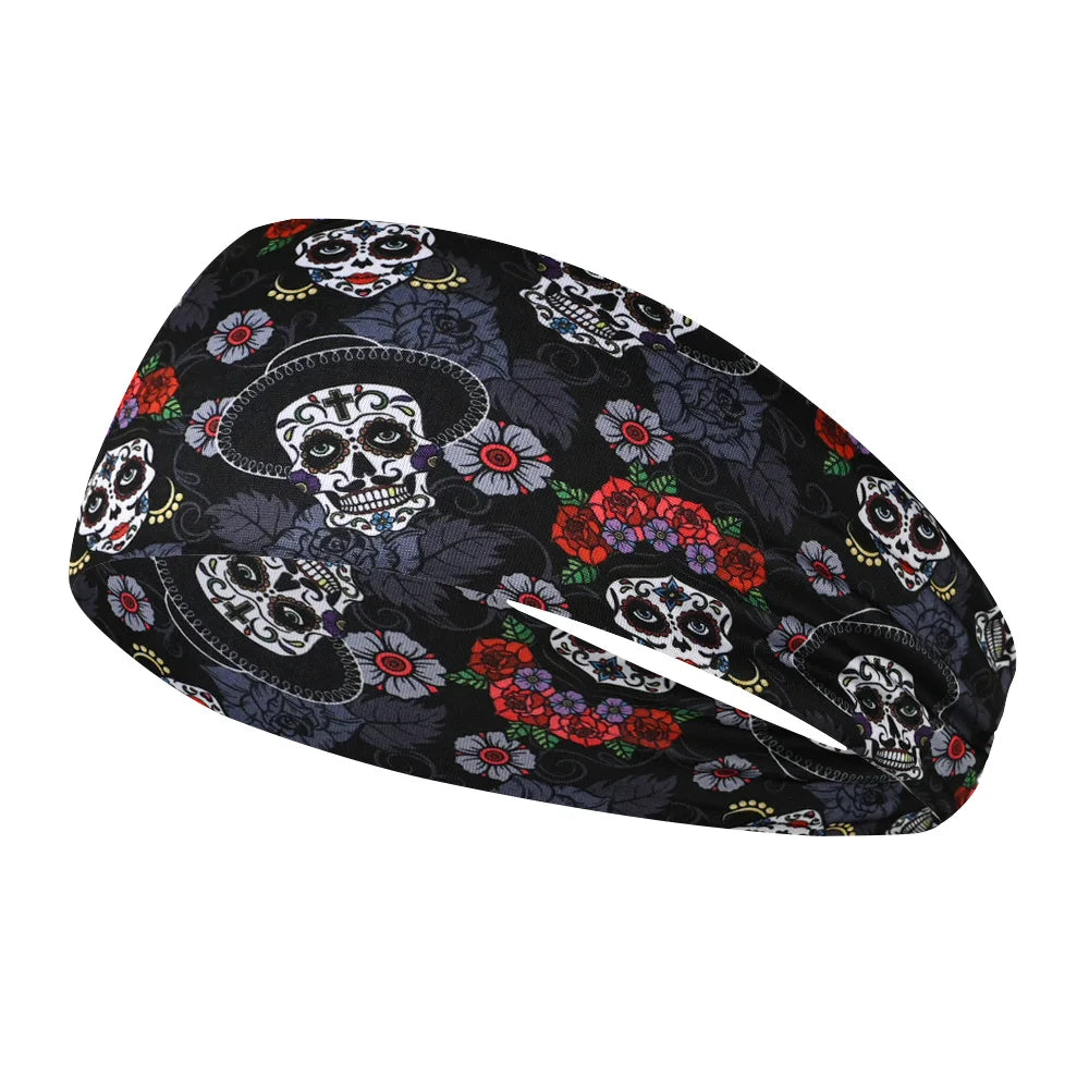 Elastic skull print sports headband, sweat-absorbent sports headband, unisex non-slip fitness headband, cycling street headband