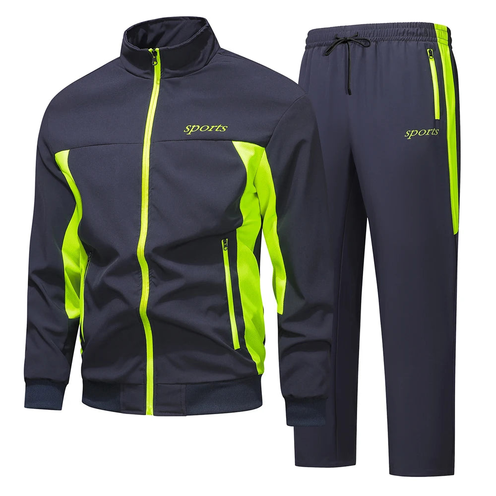 Men's Spring Autumn Track Suit 2 Piece Set Stand Collar Jacket with Pants Casual Sports Running Outfit Matching Athletic Wear