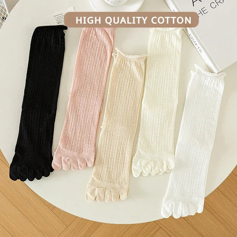 5 Pairs Loose Socks with Five Separate Fingers Summer Thin Tulle Toe Socks Soft Pilates Yoga Sports Socks High Tube