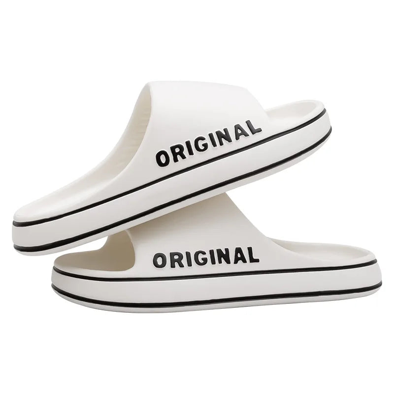 Feslishoet Women Letter Slippers Beach Slides Solid Color Mens Thick Sole Indoor Bathroom Anti Slip Shoes Summer Couple Sandals