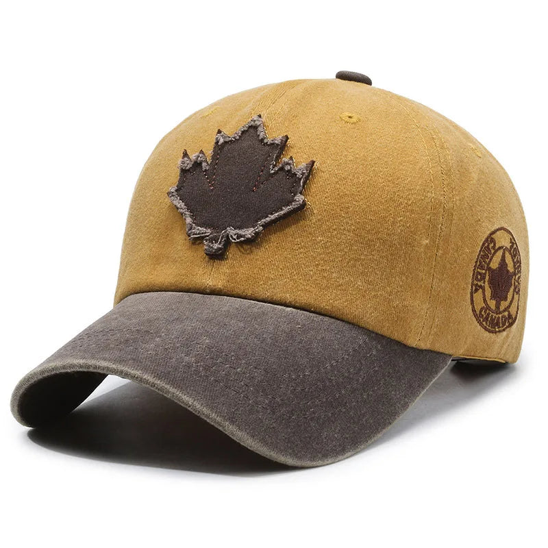 European and American Maple Leaf Retro Baseball Men and Women Washed Cotton Duck Tongue Spring Summer Outdoor Color Matching Hat