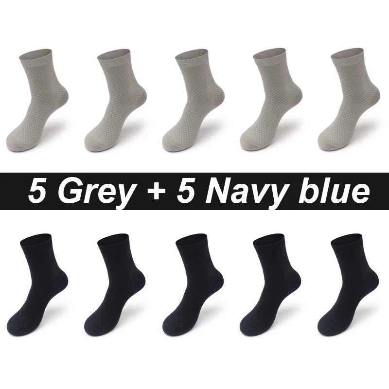 Bamboo Fiber Men's Socks 10Pairs Black Business Soft Breathable Long High Quality Autumn for New Male Sock Plus Size 39-48