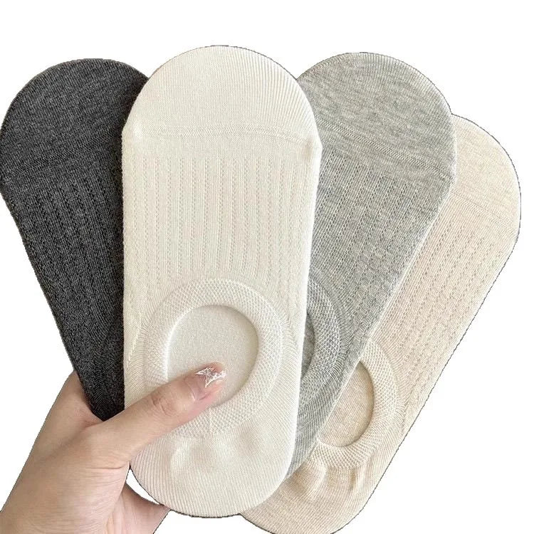 4 Pairs Women Summer Thin Breathable Non Slip Low Cut Invisible Boat Socks Casual Solid Color Comfortable Mesh Socks For Ladies