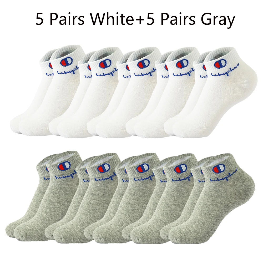 5/10/20 Pairs Men Ankle Socks Cotton Brand Classic Fashion Black White Socks Breathable Mesh Athletic Sports Socks for Summer