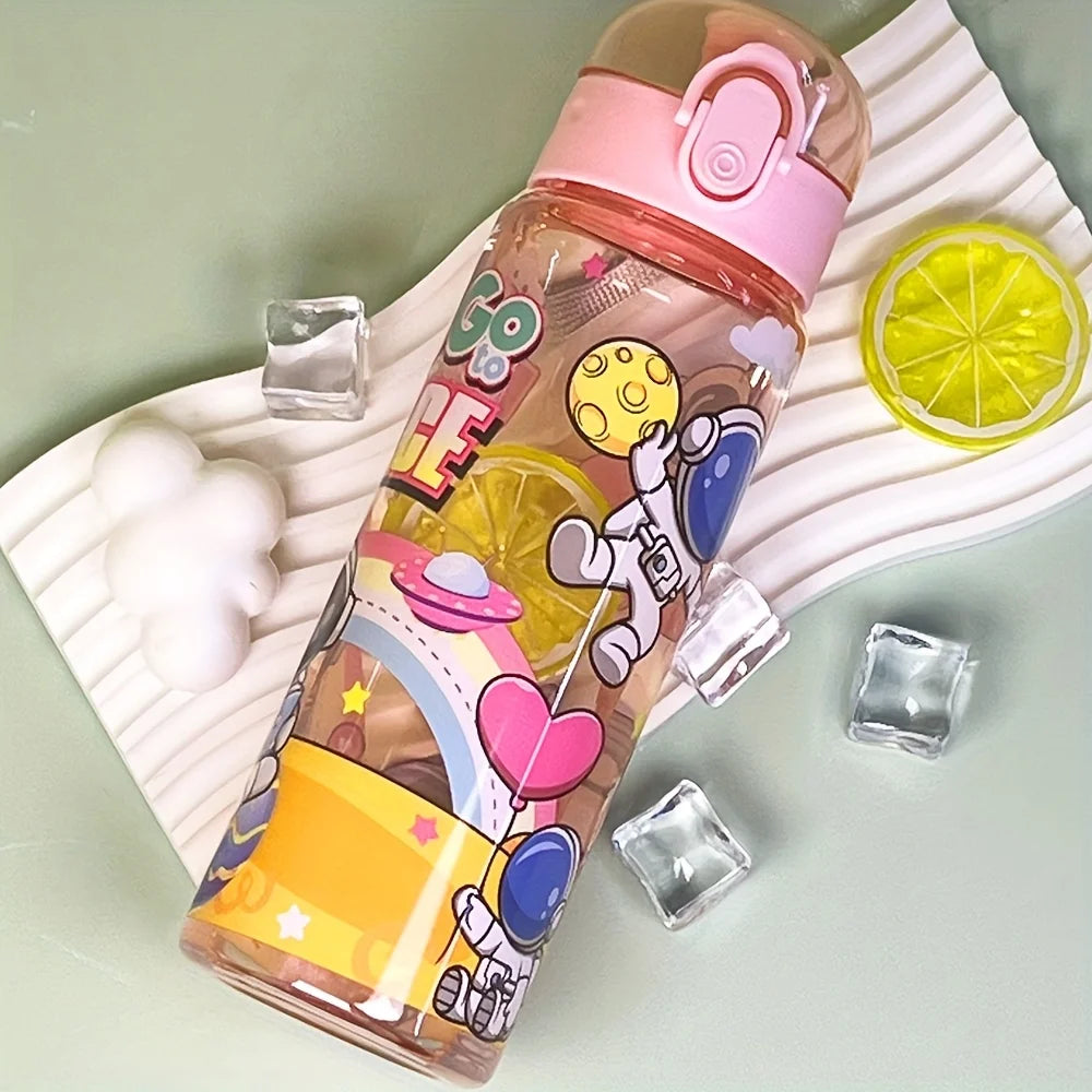 Transparent Cool Astronaut Cartoon Water Bottle, Stylish High Appearance, Lightweight Leakproof Design with Lanyard,Gift,School