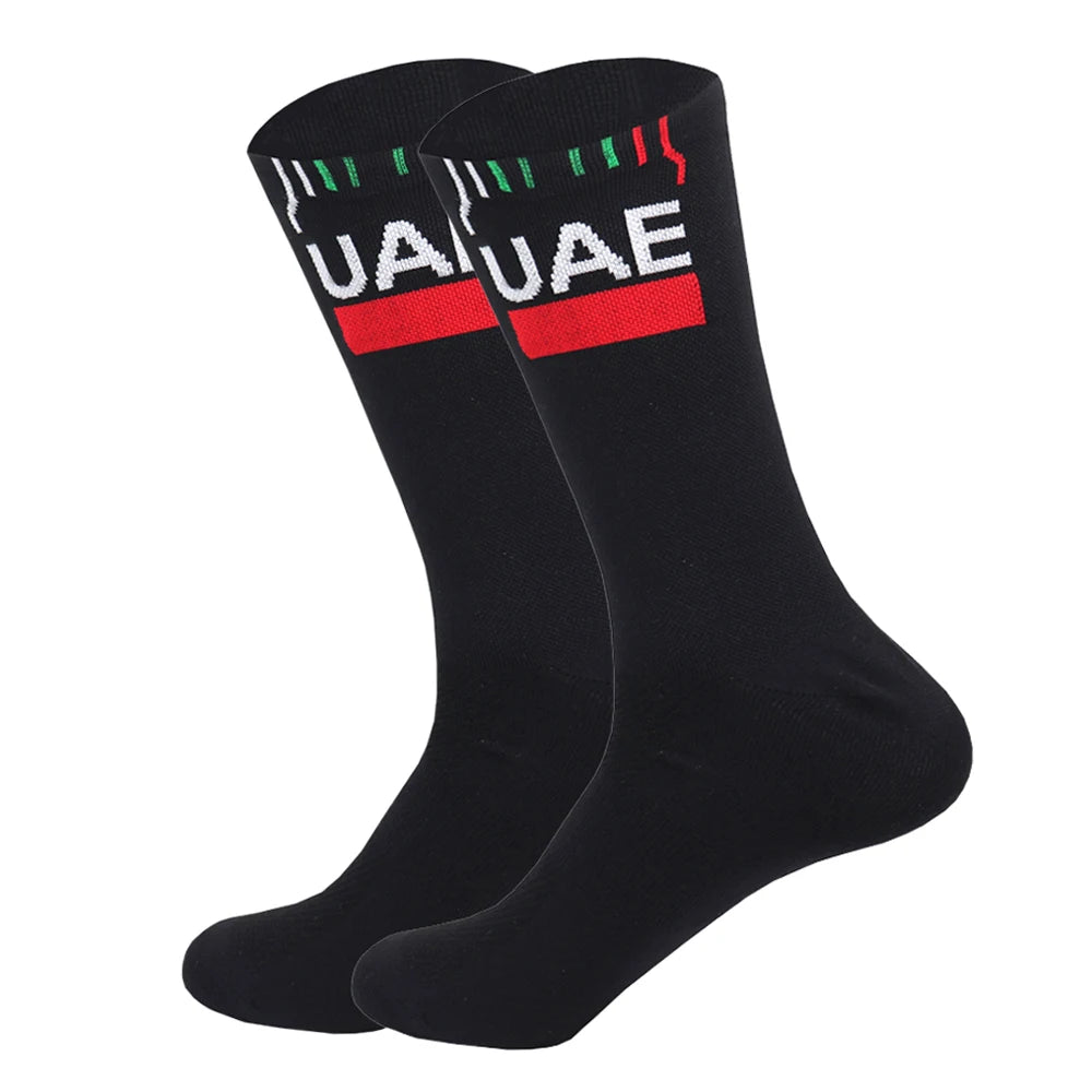 New Black FDJ Cycling Socks UAE Team Non Slip Soccer Socks Cushioned Breathable Running Yoga Basketball Hiking Sports Grip Socks