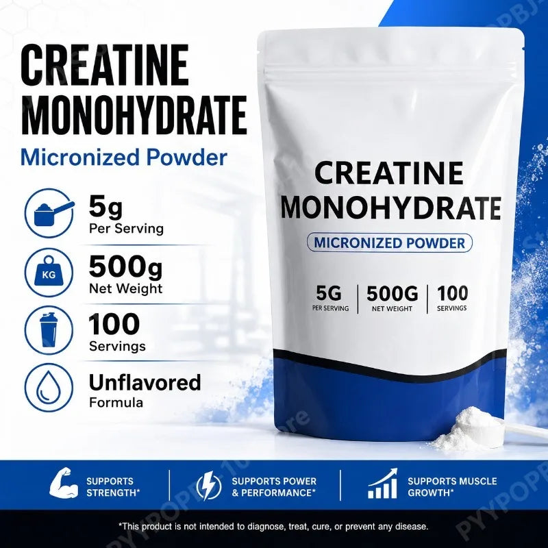 Creatine Monohydrate Micronized Powder Unflavored 5g 500g 100 Servings Third-Party Tested Performance Recovery Support GMO-Free