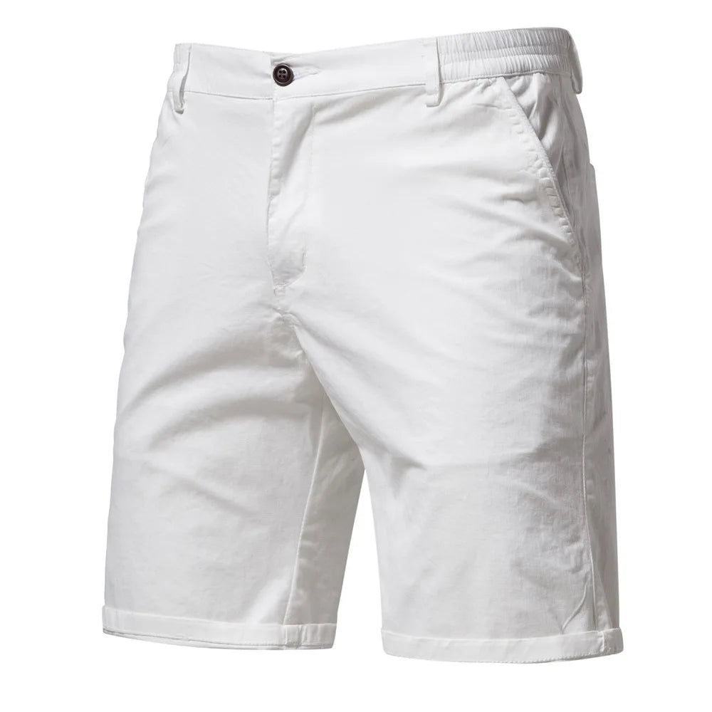 Summer Men's Shorts Solid Color Mid-Waist Elastic Waistband Casual 1/2 Pants Turn-up Hem Streetwear Shorts for Male