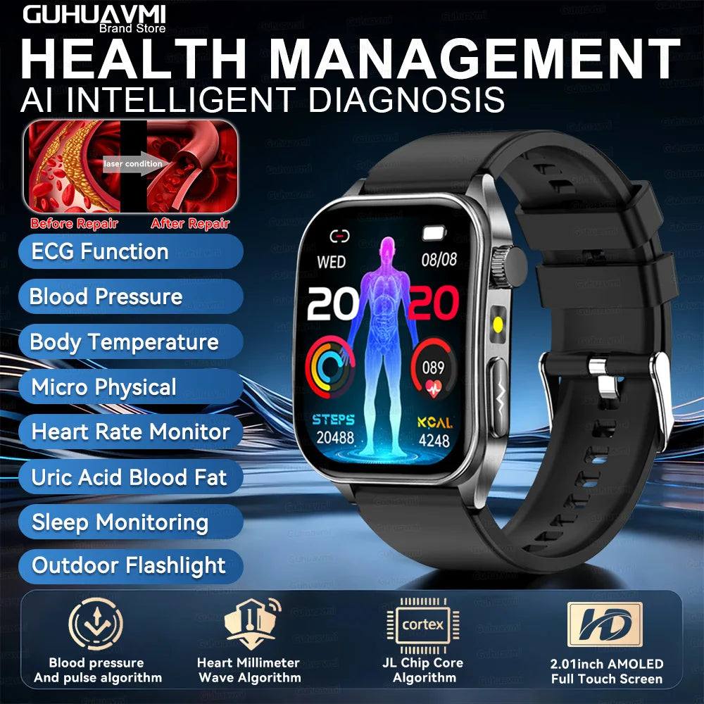 2026Hot AI-GPT Diagosis ECG Health SmartWatch Blood Pressure Lipid Uric Acid 650nm Dual-Probelaser Heart Analysis Smart Bracelet