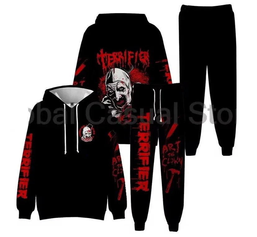 Halloween Two Piece Suit Horror Movie Terrifier 3D Print Hoodie + Pants 2Pcs Sets Men Women Fashion Sportwear Tracksuit Sets Run