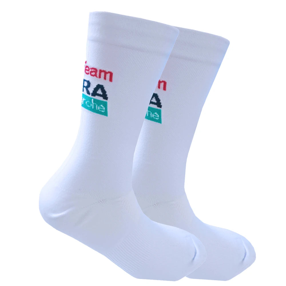 White TREKKING Cycling Socks Non Slip UAE Team Soccer Socks Cushioned Breathable Running Yoga Basketball Bike Sports Grip Socks