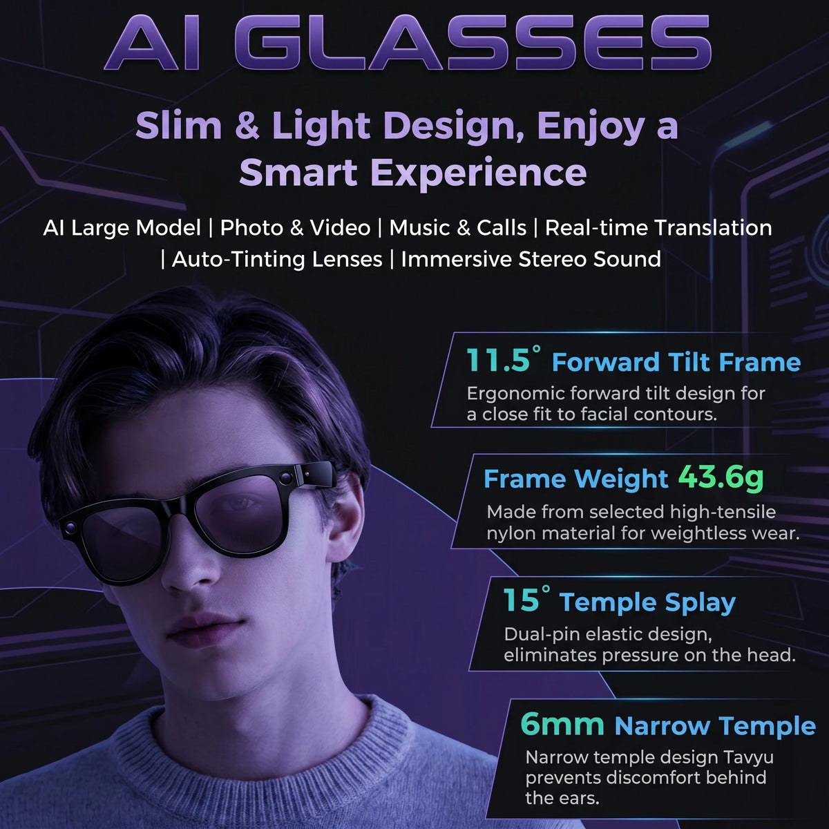 2026 New AI Video Glasses 1080P HD Camera Recorder Bluetooth Audio Voice Control Touch WiFi Sync Smart Glasses for Travel Use HD