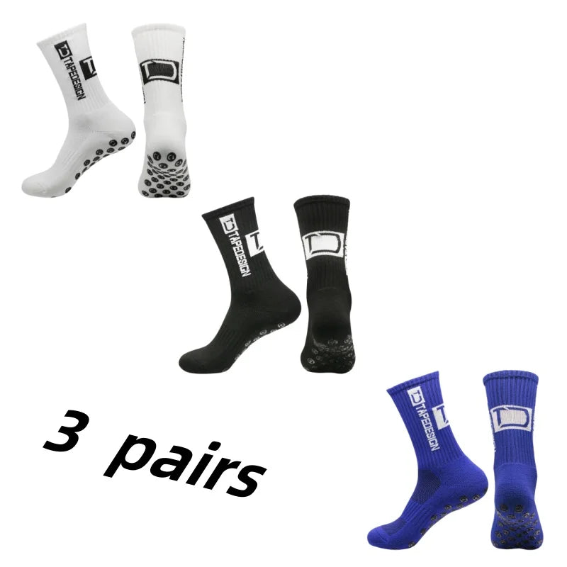 3Pairs/Lot New in ANTI SLIP Tapedesign Football Socks Mid Calf Non-Slip Soccer Sport Cycling Sports Mens Sock Women