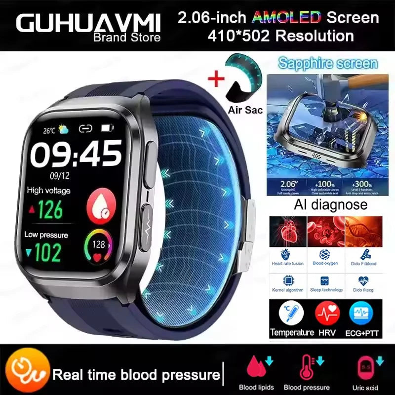 New ECG+PPG Nursing Grade Air Bag Smart Watch Men's Blood Fat Blood Pressure Voice Broadcast Health Smart Bracelet For Woman NFC