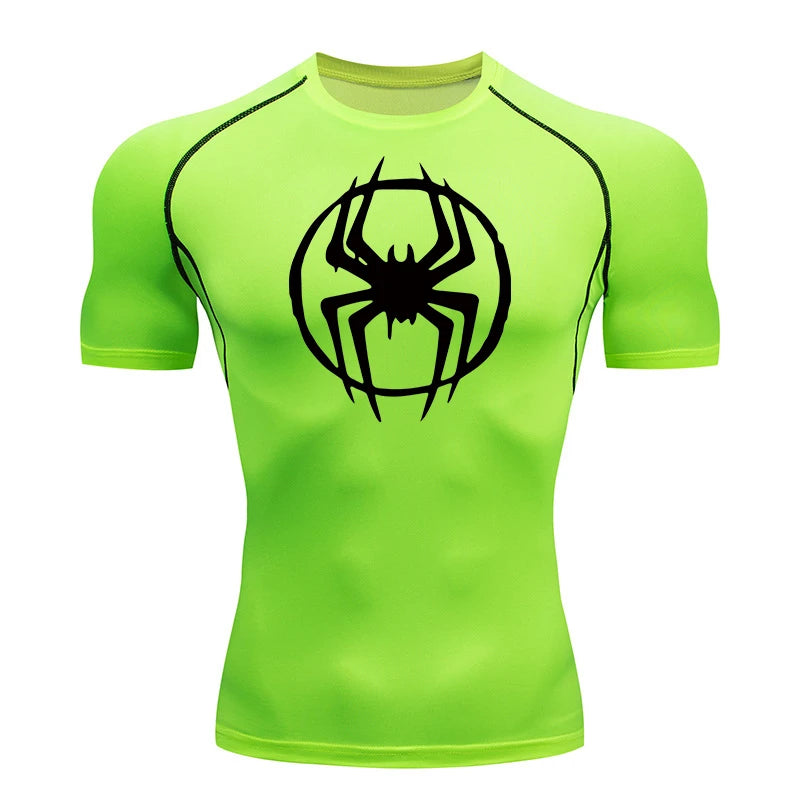 Spider Graphic Compression Shirts for Men Gym Workout Running Tshirt Summer Athletic Quick Dry Tees Tops Short Sleeve Rash Guard