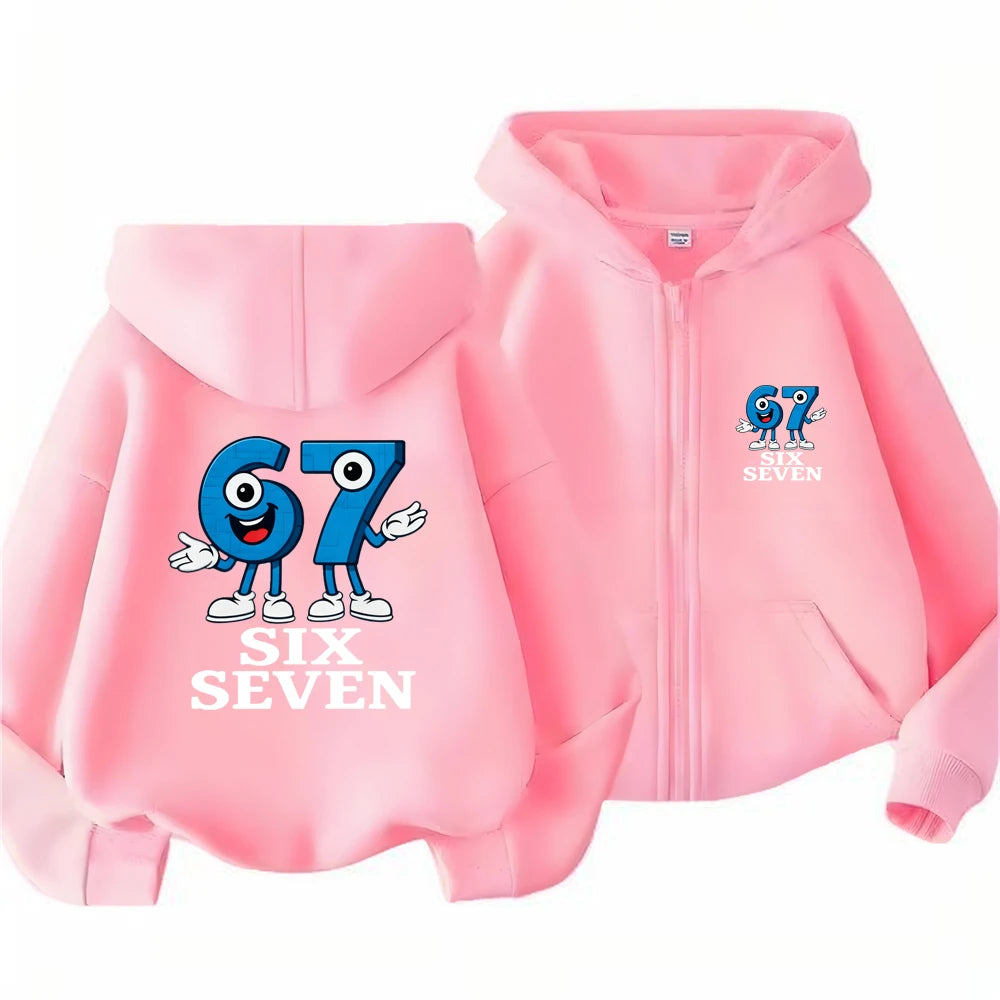 Children Hoodie Zip Up Cardigan Tops SIX SEVEN Girl Pink Boy Black Coat Hoodies Kid 3-12 Year Zipper Sweatshirts Autumn