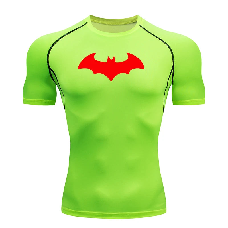 Bat Printed Men's Tight T-Shirt Running Compression T Shirt Gym Fitness Jogging Short Sleeve Male Casual Tops