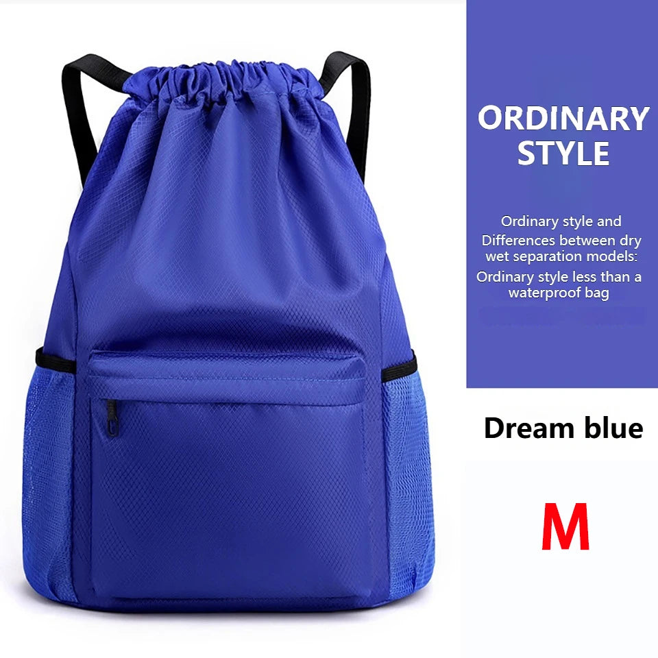 Loogdeel Portable Gym Football Drawstring Bag Quick Drying Large Capacity Oxford Cloth Backpack Solid Color Adjustable Straps