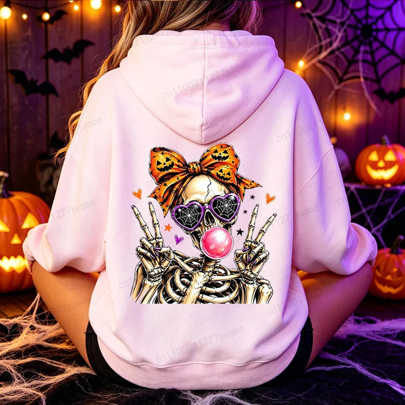 Funny Cute-Skeleton-Halloween Hoodie Skeleton Men Women Vintage Horror Graphic Pullover Sweatshirt Spooky Season Hoodies Gifts