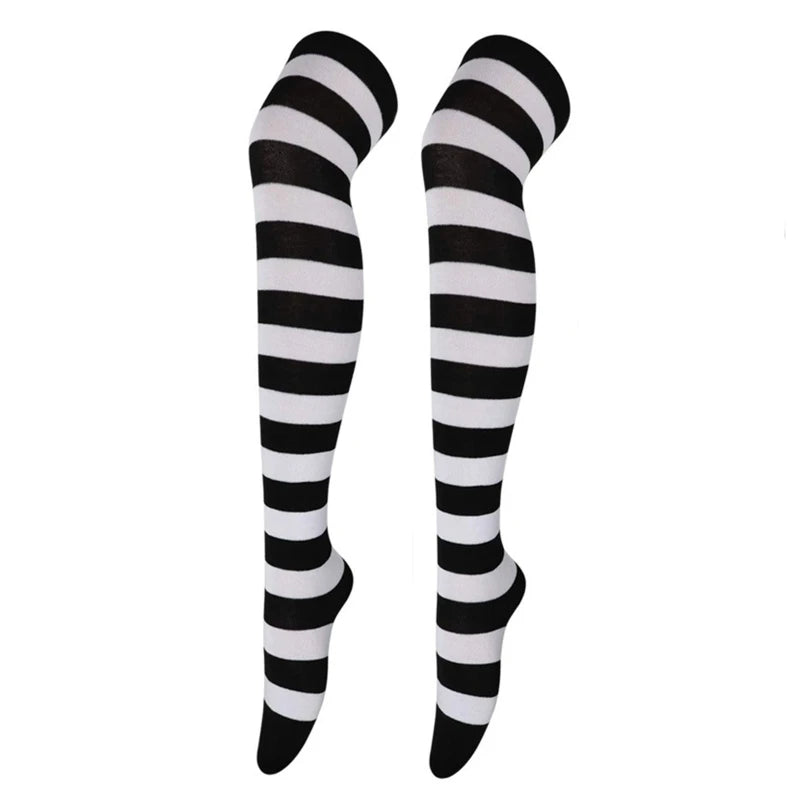 Thigh High Socks Japanese Cosplay Anime Multicolor Striped Printed Over Knee Long Stockings for Women Leg Warmer