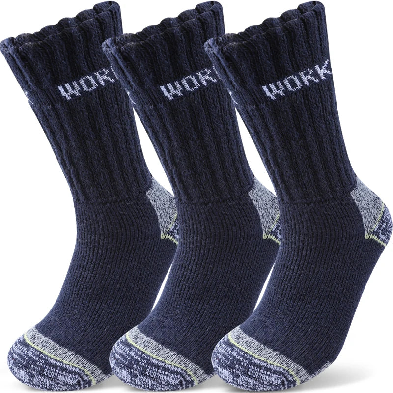 3Pairs Men's Thermal Work Crew Socks Winter Thick Terry Knit Mid-Calf Sock Breathable Comfort Fit for Daily Wear & Outdoor Sport