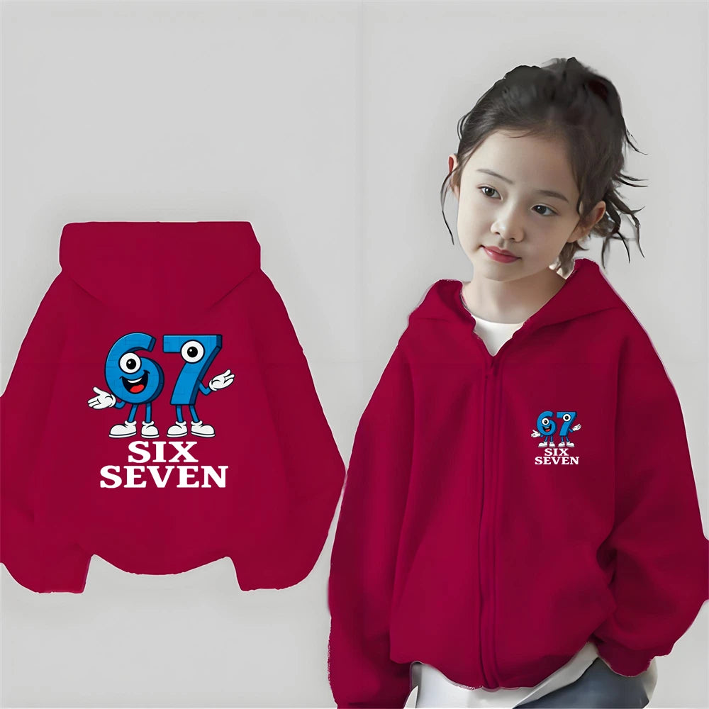 Children Hoodie Zip Up Cardigan Tops SIX SEVEN Girl Pink Boy Black Coat Hoodies Kid 3-12 Year Zipper Sweatshirts Autumn