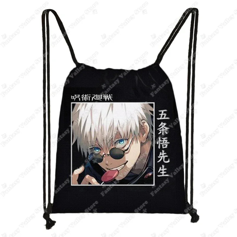 Anime Jujutsu Kaisen Backpacks Gojo Satoru Yuji Itadori Drawstring Bag Harajuku Large Capacity Storage Bags Outdoor Shoulder Bag