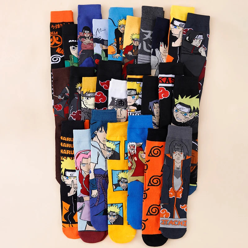 6 Pairs of Random Bandai Hip Hop Street Style Naruto Anime Socks for Men and Women Novel and Nteresting Casual Crew Socks