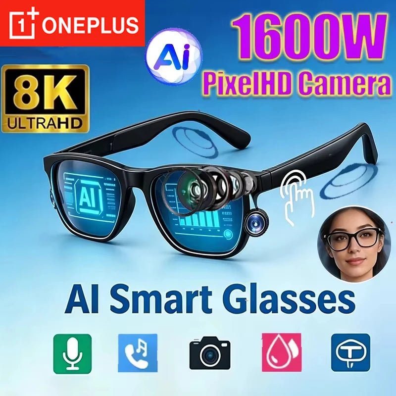 Oneplus NEW 1600W Sunglasses Wireless Bluetooth AI Glasses Smart Remote Control Touch Photo Recording Voice Assistant Translator