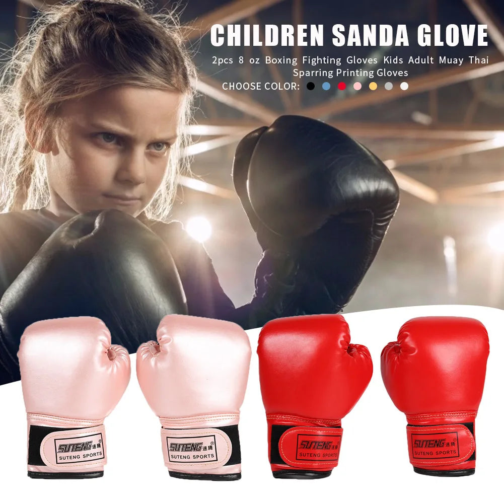 2Pcs Kids Boxing Gloves PU Leather Training Gloves Breathable Muay Thai Mitts Taekwondo Mitts for Punching Bag