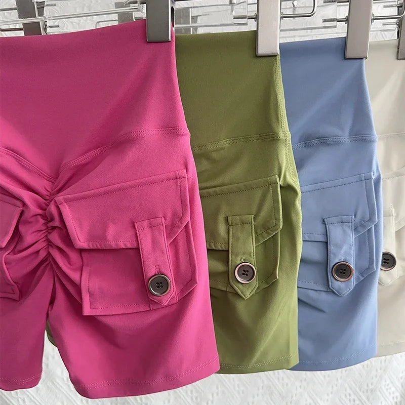 Nude High Waist Peach Butt Sport With Pocket Yoga Shorts Leggings Quick Drying Gym Training Cycling Outdoor sports Shorts