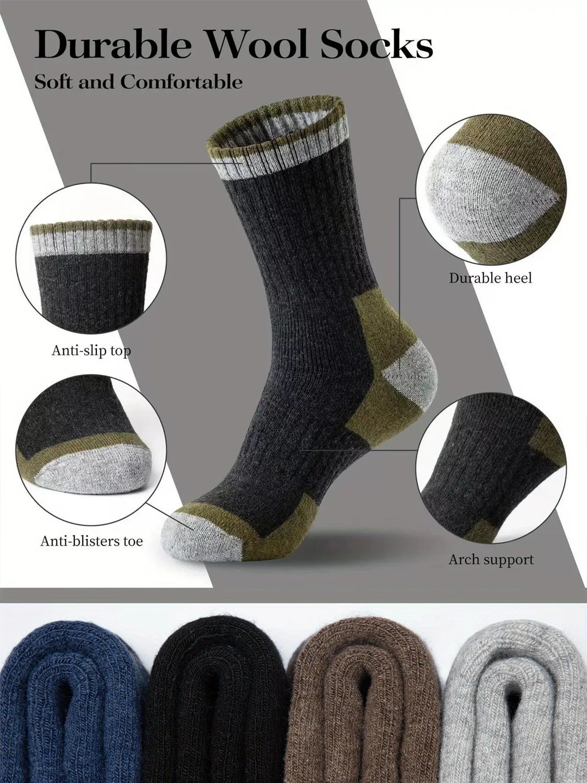 5 Pairs Men's Thickened Towel Socks for Hiking Sports Winter Warm Thermal Mid-calf Fleece Lined Retro Style